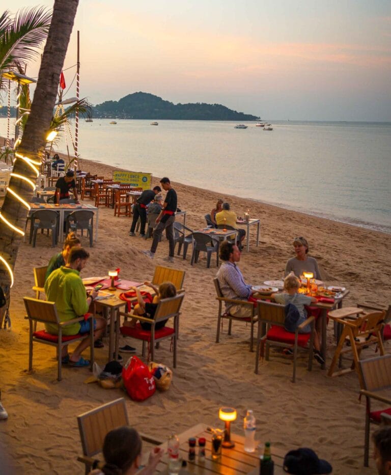 View of the tables on the beach