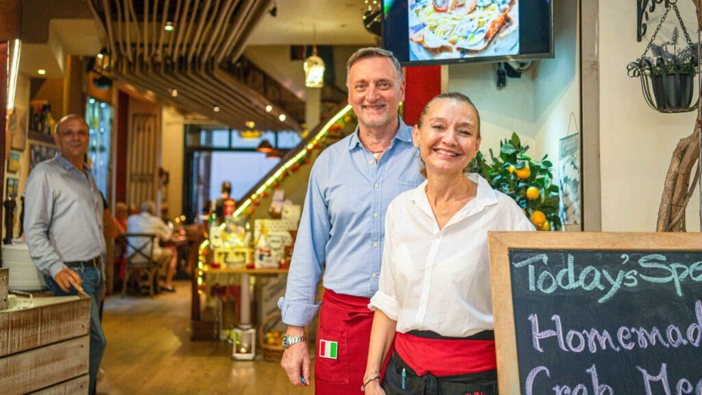 Marco Roberta & Simone on the restaurant entrance